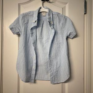 Boys J. Crew Light Blue Short Sleeve Collared Seersucker Button-down- 6/7